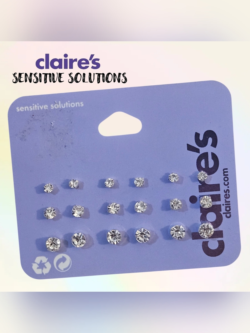 Claire's Sensitive Solution Silver Clear Crystal Stud Earring Pack